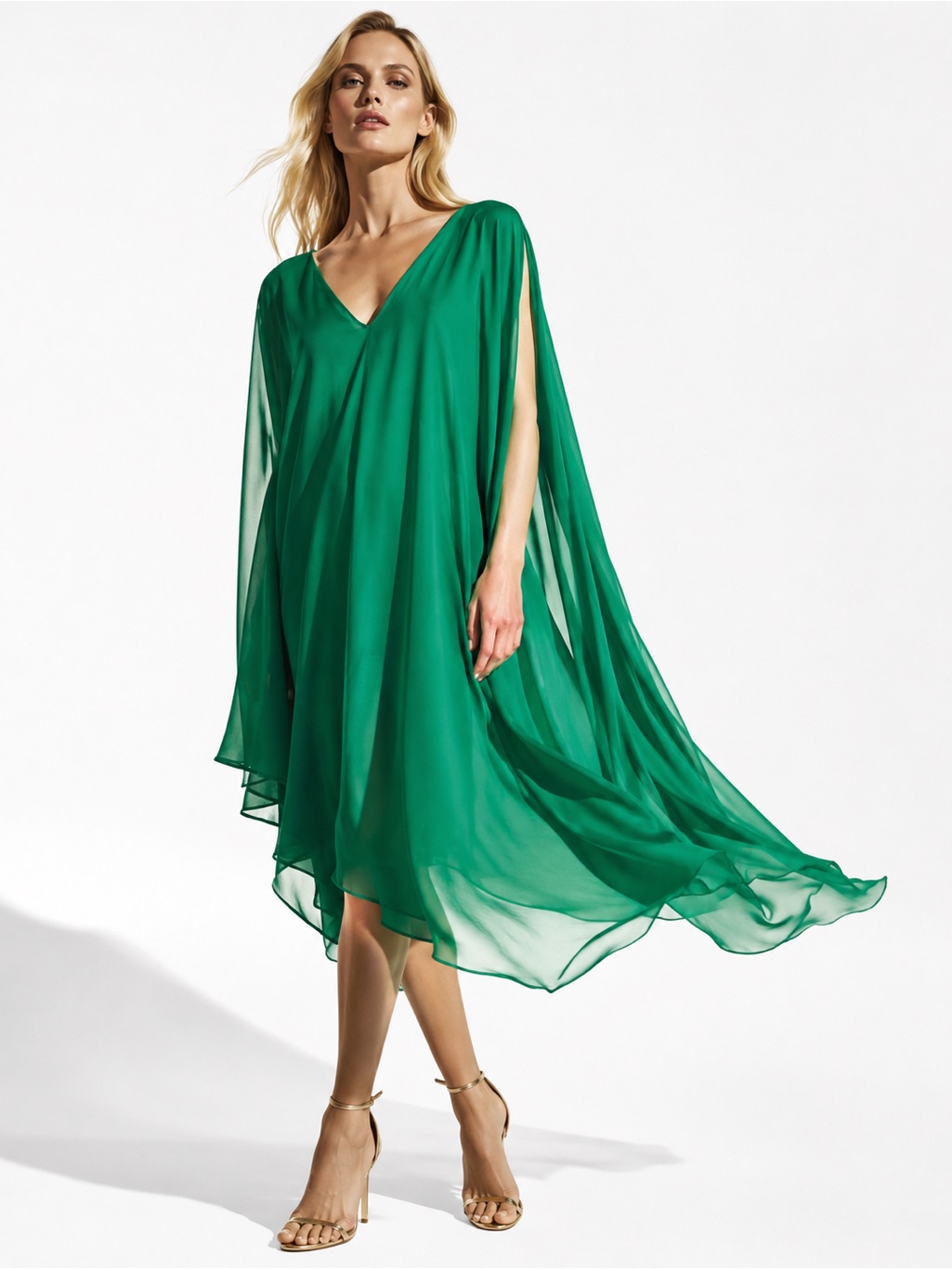 Sheer V-Neck Emerald Green Swim Cover-Up